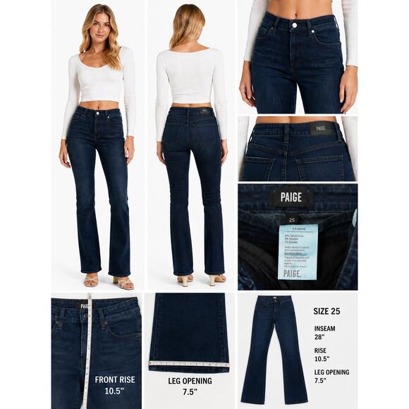 PAIGE Denim - PAIGE Femme High Rise Slim Straight Jeans Lumiere Dark Wash Size 25